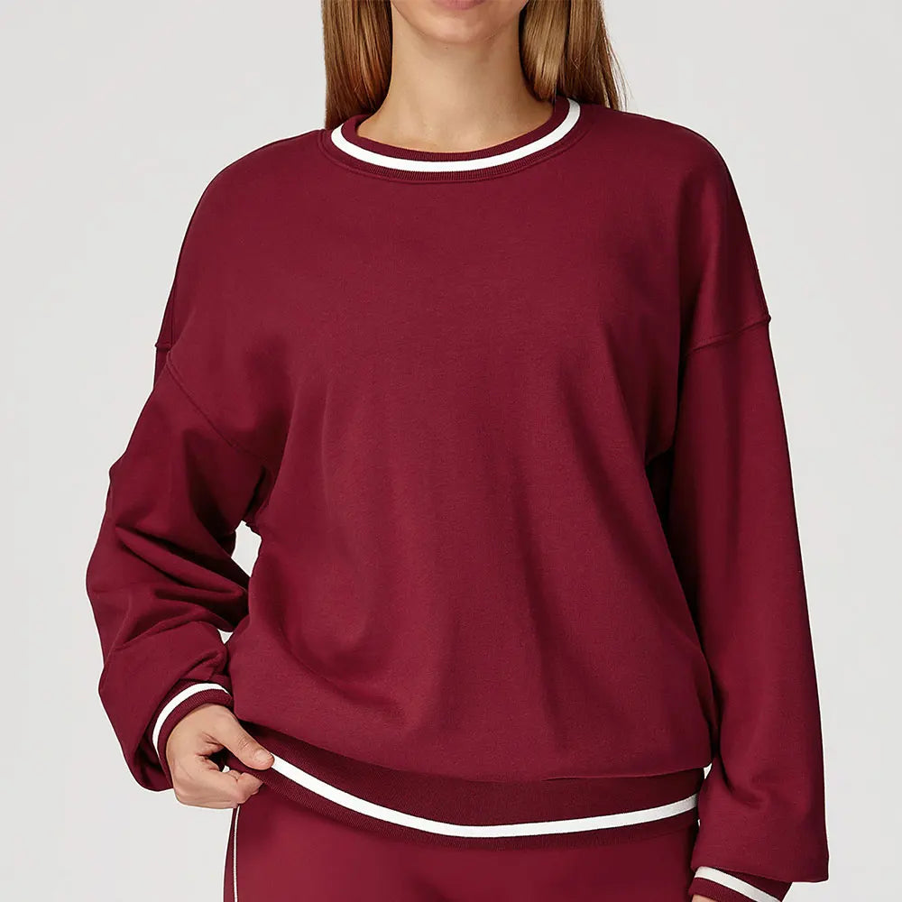 Women Long Sleeved New Winter Color Blocking Hoodie Outdoor Casual Running Sports Top Loose Round Neck Top Fashionable Hoodie