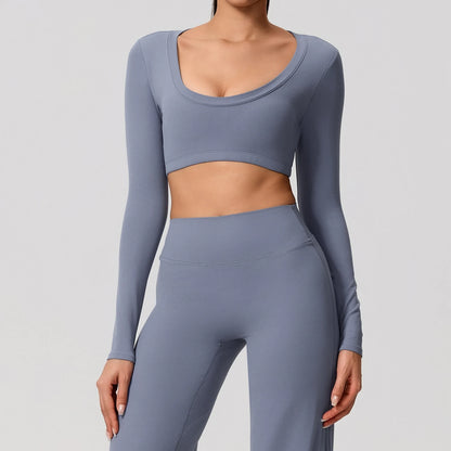Women's Sports Long Shirt Female Backless Yoga Breathable Soft Shirt Autumn and Winter Training Top Woman Gym Sportswear