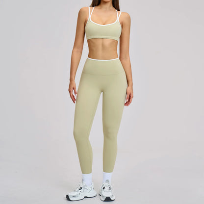 2PCS Workout Clothes Wide Leg Pant Yoga Suits Solid Color Bra Sports Set Gym Tracksuits Female Quick Dry Fitness Suit Sports Set