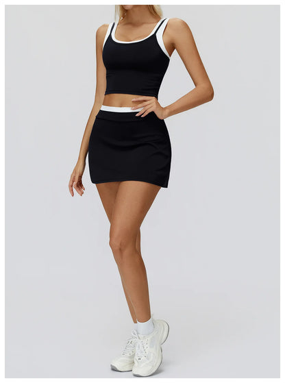 SWELTERING High Waist Pocket Skirt Fake Two Yoga Skirt Solid Color Sports Skirt Running Quick Drying Fitness Tennis Skirt