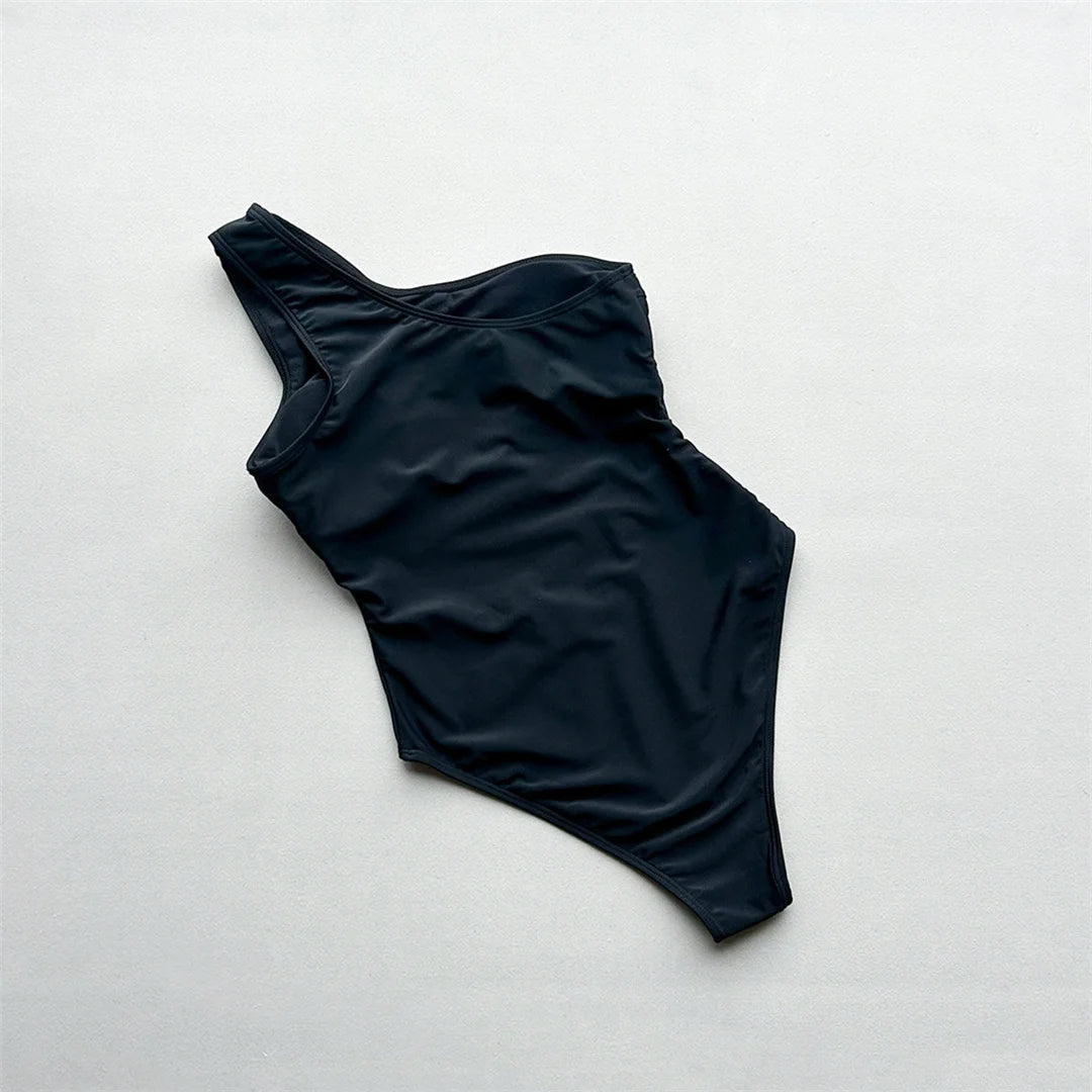 Asymmetric Cut Out One Shoulder Women Swimwear One Piece Swimsuit Female High Leg Cut Monokini Bather Bathing Suit Swim V7949