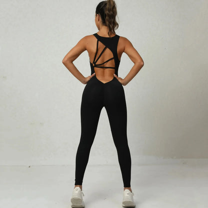 Seamless Yoga Jumpsuits Sports Fitness One-Piece Tight Sleeveless Beauty Back Workout Gym Running Training Bodysuits for Women