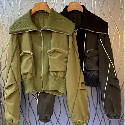 DEAT Fashion Women's Jackets Big Lapel Long Sleves Waist Retraction Zipper 3D Pockets Decoration Coats Spring 2025 New 7AB1819