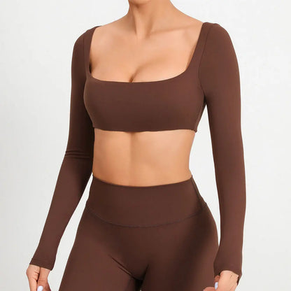 Women Yoga Shirts Crop Top Sexy Long Sleeves Shirts for Women Yoga Sports Fitness Sport Gym Clothes Running Push Up Workout Tops