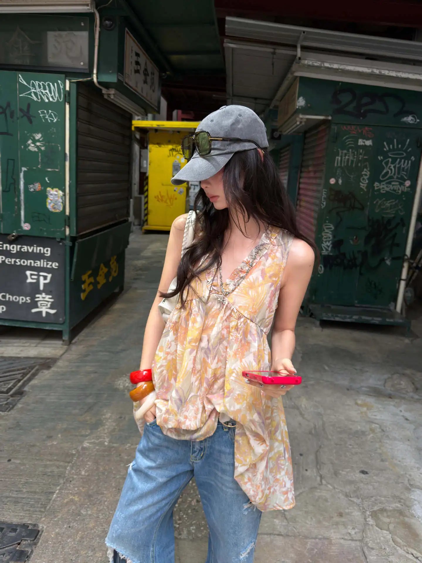 DEAT Fashion Distressed Ripped Wide Leg Jeans Women's Low Waist Frayed Hem Blue Denim Pants Summer New 7A4508
