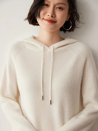 CHICUU Autumn Winter Women Hoodie Pullover Sweater 100% Cashmere Knitwear Soft Warm Casual Style Hooded Sweater Tops