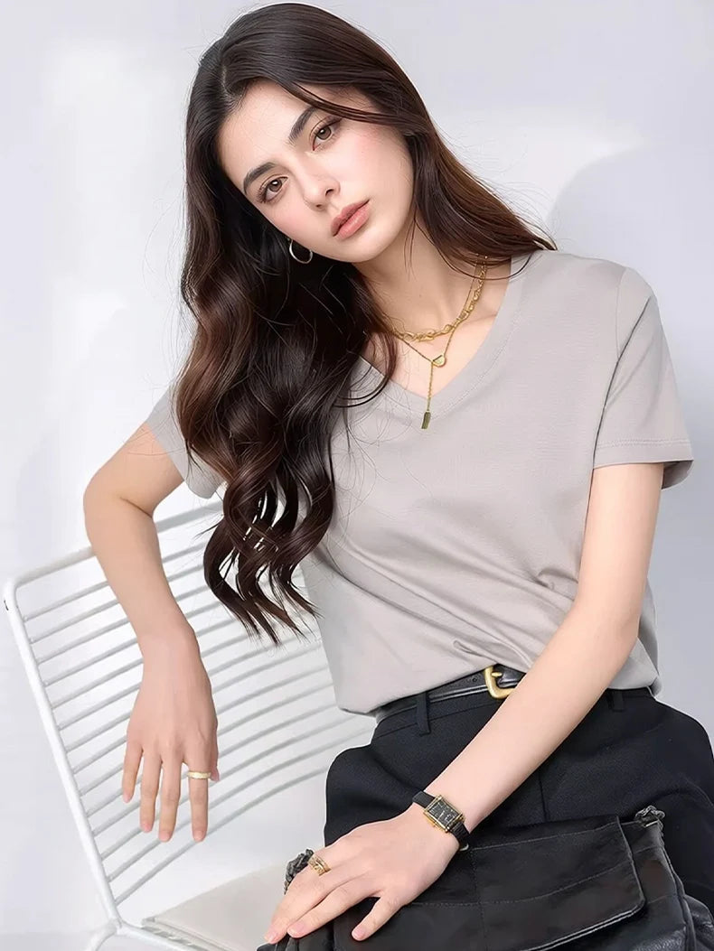 SuyaDream Women Solid T shirts, Silk Cotton Blend, O Neck, Short Sleeved Solid Tee,2025 Summer Candy Colors Basic Cozy Top Green