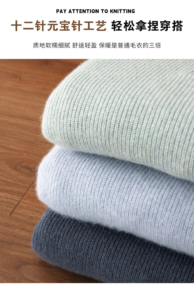 100% Cashmere Polo Sweater Autumn Winter Basic Smart Casual Long Sleeve Men's Pullover Cashmere Knitwear Soft Comfy Clothing Top