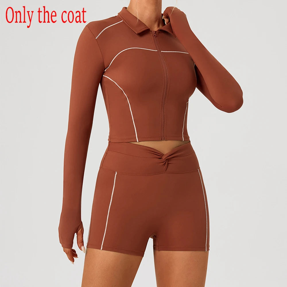 Women's Fitness Yoga Shirts Sports Jackets Gym Yoga Long Sleeve Running Coats Female Workout Clothes For Cycling Activewear