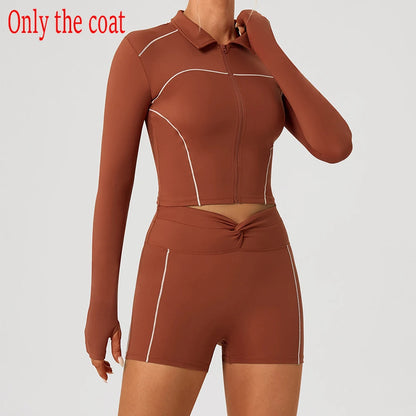Women's Fitness Yoga Shirts Sports Jackets Gym Yoga Long Sleeve Running Coats Female Workout Clothes For Cycling Activewear