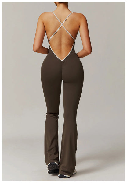 One-Piece Back V-Neck Sexy Suit Gym Set Women Training Suit Sportswear Women Sports Suit Fitness Rompers Stretch Training Suits