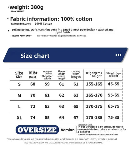 Custom LOGO men's clothing 380G old money wind 100% cotton BOXY short and wide washed old small V-neck curling terry sweater