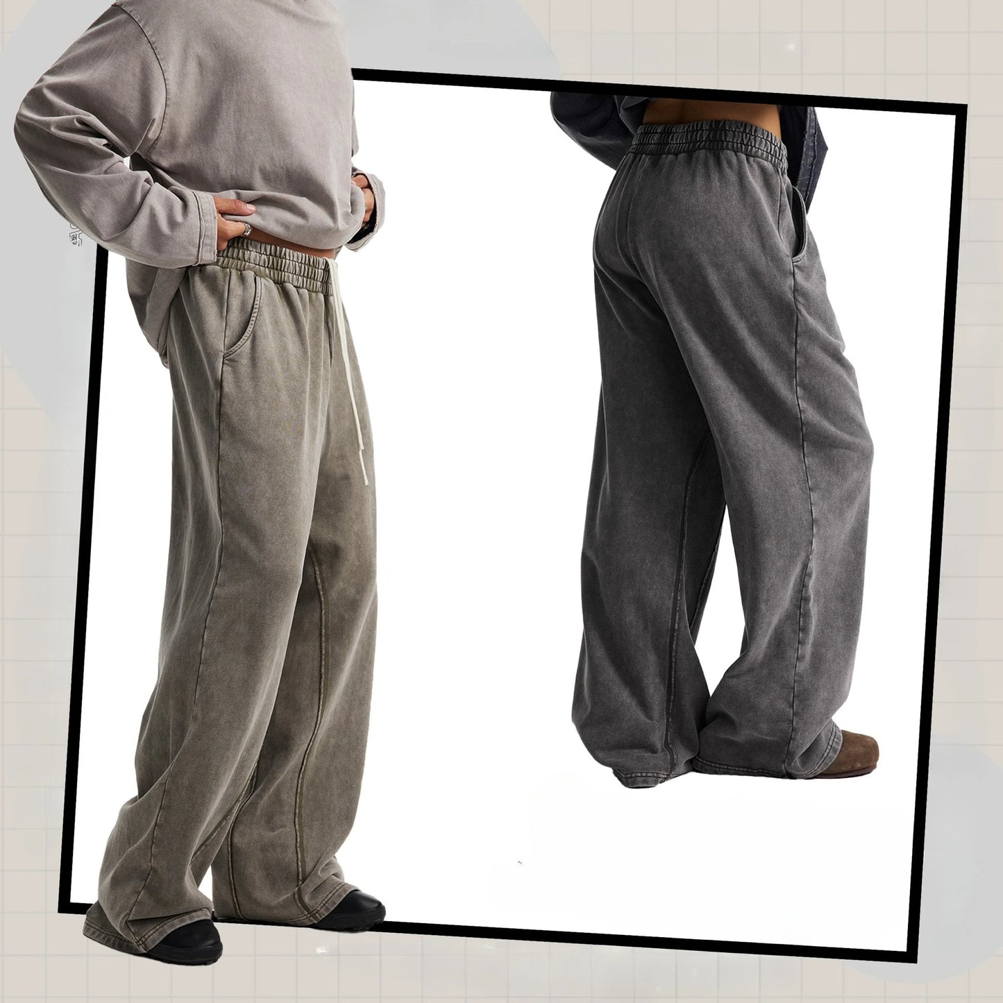 Custom LOGO Men's New 380G Heavy 100% Cotton 2025 Loose Retro Wide Leg Scattered Sports Casual Pants