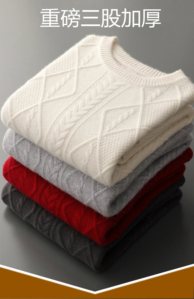 100% Pure Merino Wool Pullover 2025 Autumn/Winter New Men's Round Neck Business Casual Cashmere Sweater Loose Solid Color Tops