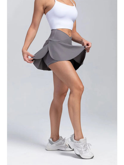 Women Pleated Tennis Skirt with Pockets Shorts Athletic Skirts Crossover High Waisted Athletic Golf Skorts Workout Sports Skirts