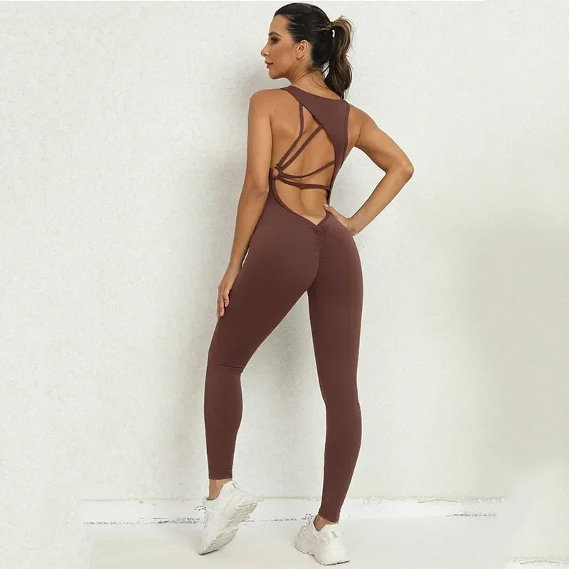 Seamless Yoga Jumpsuits Sports Fitness One-Piece Tight Sleeveless Beauty Back Workout Gym Running Training Bodysuits for Women