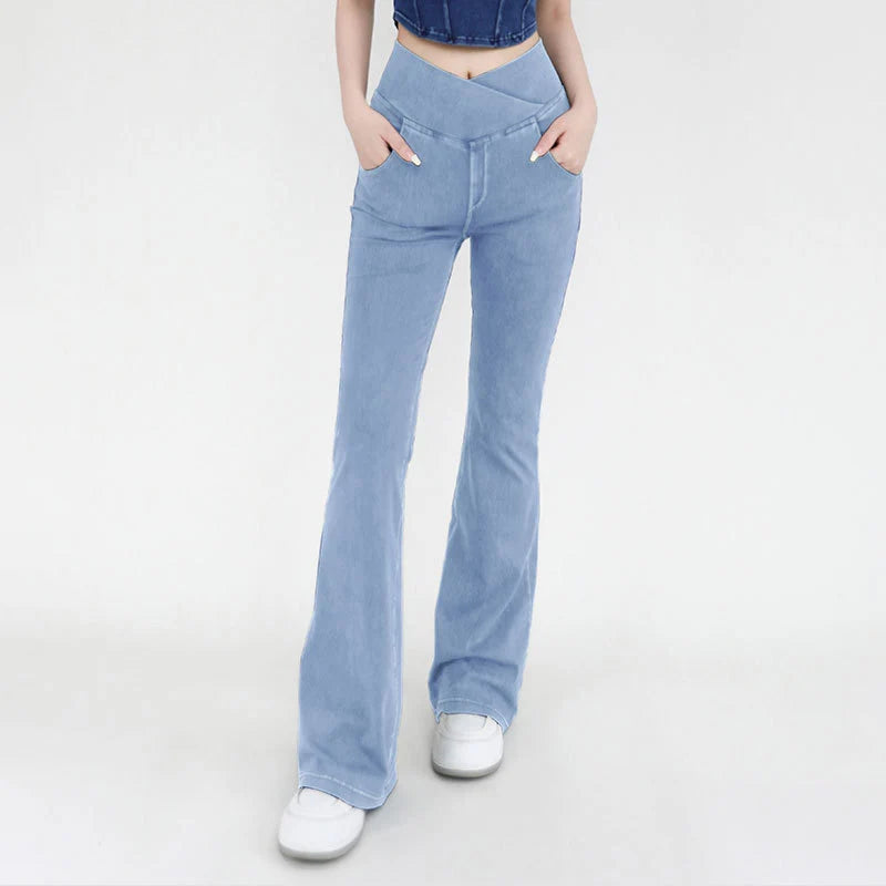 SOISOU Sexy Jeans For Women Leggings Yoga Pants Denim Bell-bottoms Soft Elastic Breathable High waist 4 Pockets Women's Pants