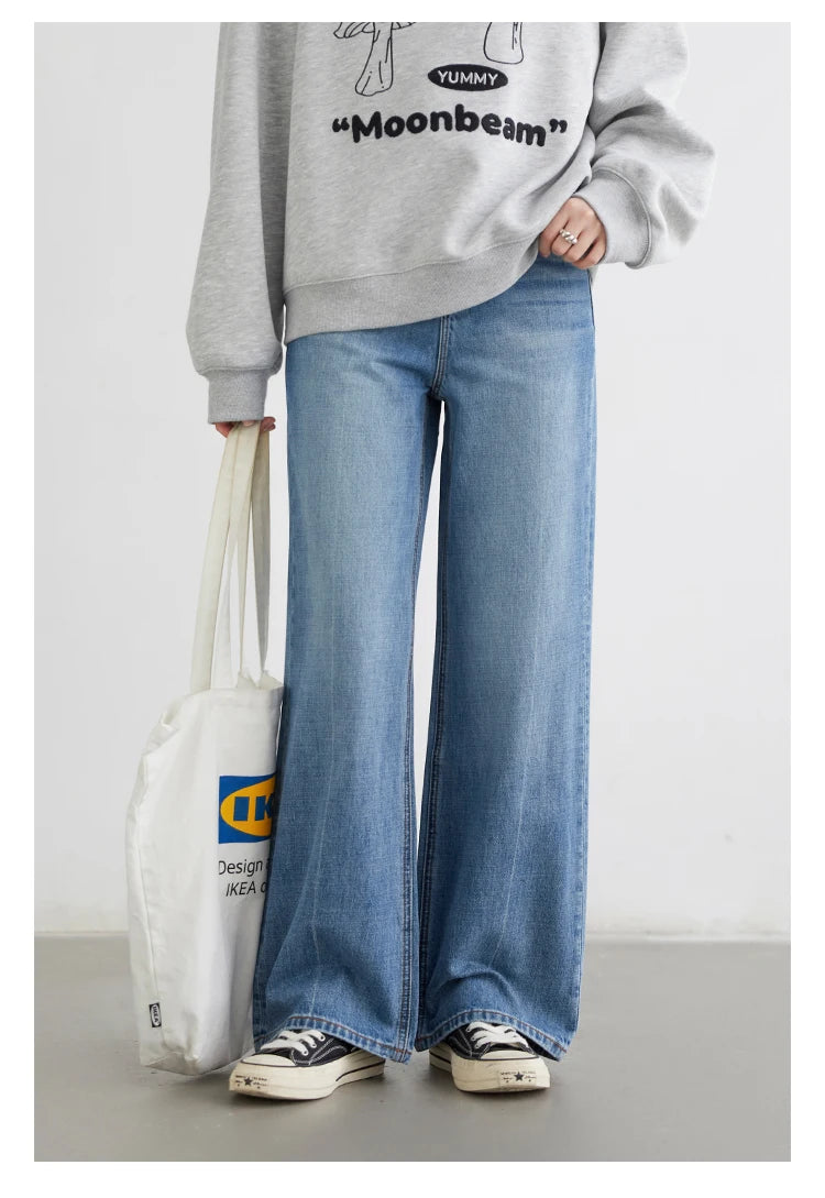 CHIC VEN Women Jeans Blue Loose Casual Solid New Retro Cotton Wide Leg Denim Pants Female Trousers Spring Autumn 2025