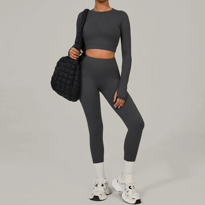 SWELTERING Yoga Suit Women Tracksuit 2PCS Sports Set Fitness Set Quick-Drying Gym Set Running Workout Long Sleeve Yoga Clothing