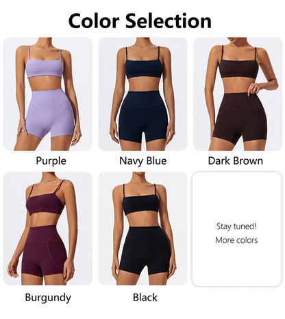 Summer Women Two Piece Gym Workout Set Female Bra Yoga Sets 2ps Shorts Fitness Wear Women Quick-Dry Camisole Sports Bra Suits
