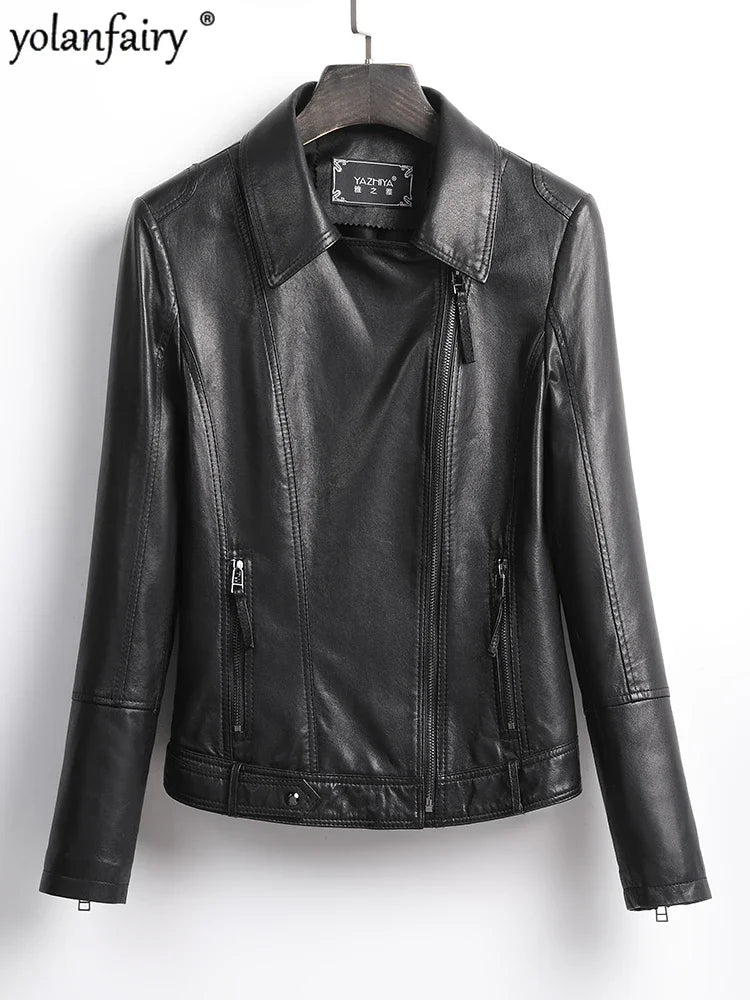 Women's Jacket Spring 2022 100% Sheepskin Jacket Woman Genuine Leather Women's Coat Black Motorcycle Jackets Chaquetas Xhl368