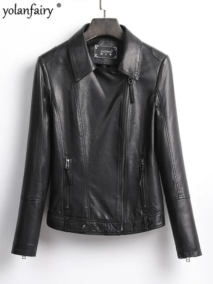 Women's Jacket Spring 2022 100% Sheepskin Jacket Woman Genuine Leather Women's Coat Black Motorcycle Jackets Chaquetas Xhl368