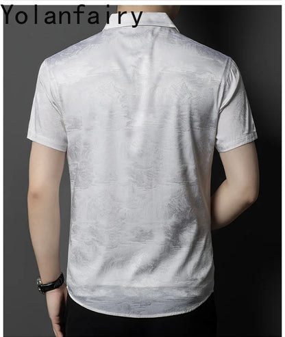 YOLANFAIRY 92.4% Mulberry Silk Mens Shirts Summer Shirt for Men Camisas Hombre Mens Button Up Shirt Mens Fashion Shirt Tops
