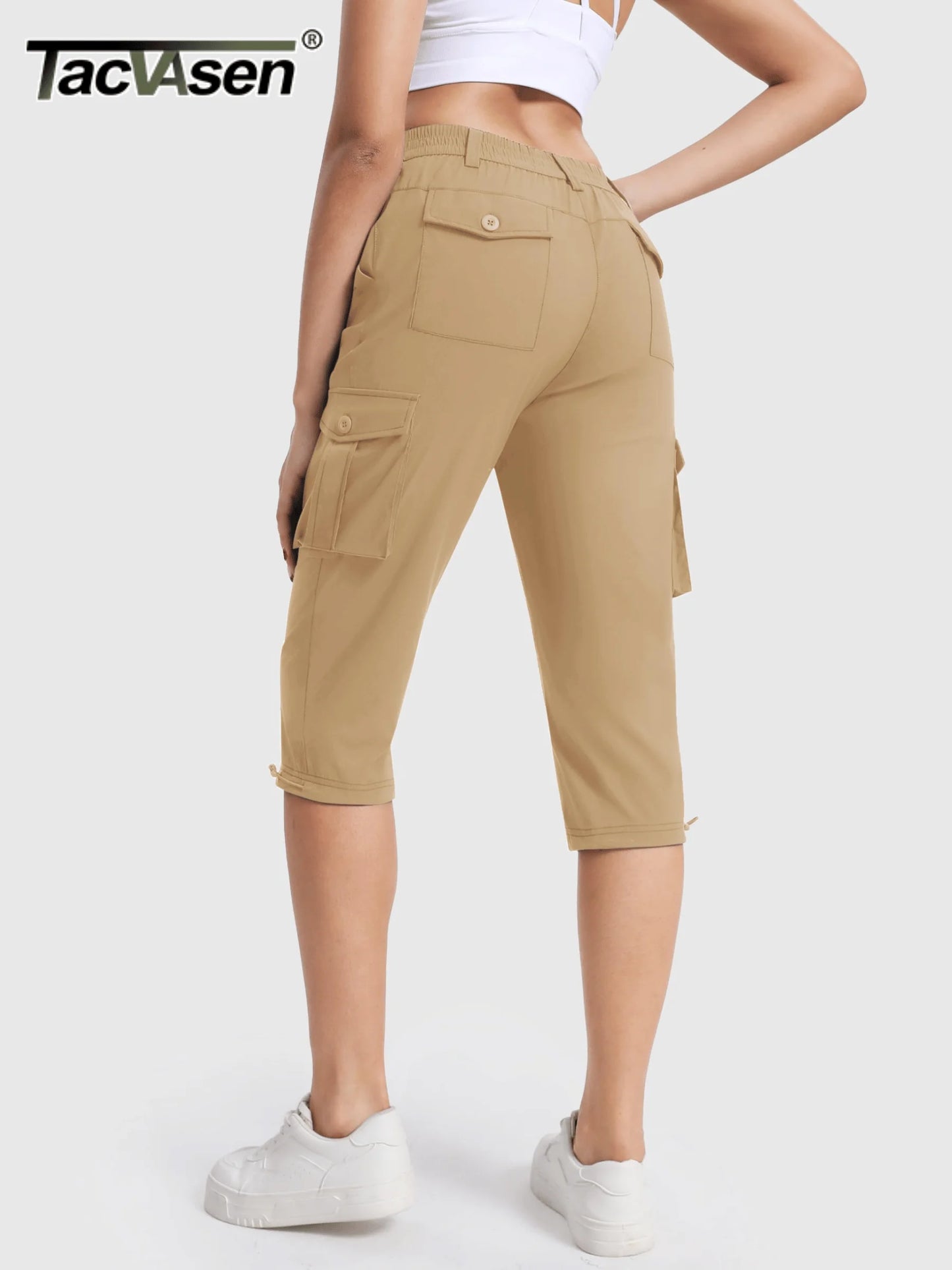 TACVASEN Summer Quick Dry Cargo Capri Pants Womens Outdoor Hiking Knee Length Joggers Lightweight Waterproof Shorts 6 Pockets