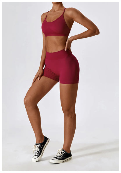 Seamless Yoga Set Gym Suits With Shorts Crop Top Sexy Bra Women's Pants 2 Pieces Set Running Workout Outfit Fitness Clothing