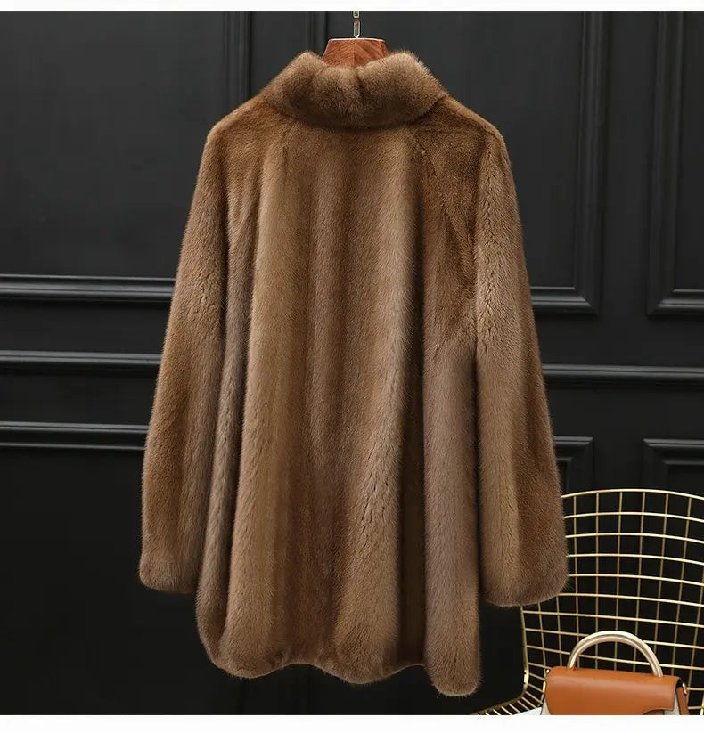 Real Mink Fur Coat Women Clothing Whole Mink Midi Long Fur Jacket 2023 Winter Clothes for Woman Stand Collar Abrigos Mujer FCY