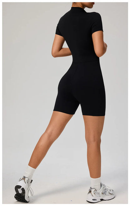 TRY TO BN Sports Jumpsuit Zipper Short Sleeves Yoga Sportswear Fitness Workout Bodysuit One Piece Suits Tights Gym Woman Clothes