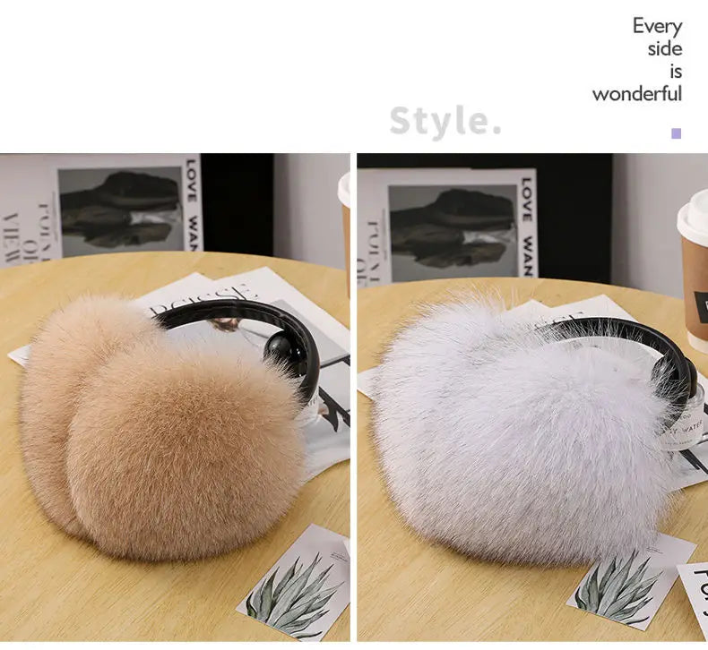 New Arrival Women 100% Real Fox Fur Ear Cover Plush Genuine Fox Fur Earmuff Winter Lady Big Pompoms Fox Fur Fluffy Earmuffs Warm