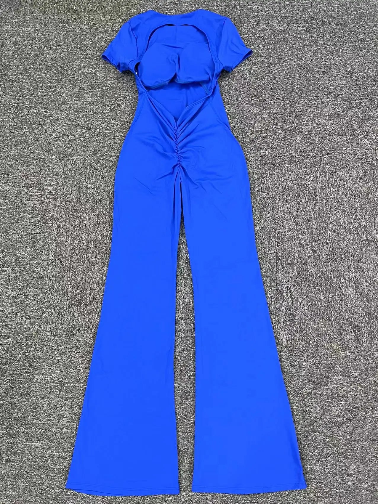 Women's Tracksuit Yoga Set Backless Jumpsuits Back V One Piece Fitness Rompers Short Sleeves Sportswear Gym Set Workout Clothes