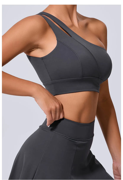 Sexy Women's Sports One Shoulder Bra Gym Push Up Workout Underwear High Strength Support Running Fitness Bra Vest