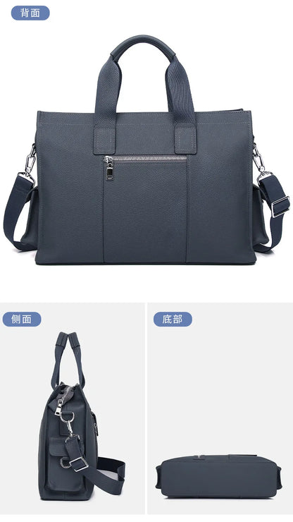 Genuine Messenger Bag Men Leather Handbag Large Capacity Business Commuter Handheld Cowhide Laptop Document Bag Men's Briefcase