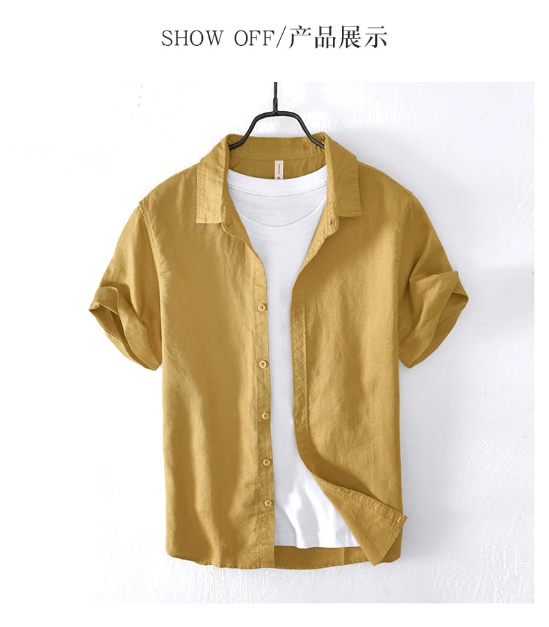 Summer Linen Cotton Men's POLO Collar Shirt Casual Business Short Sleeved Cardigan Fashion Loose Breathable Comfortable T-shirt