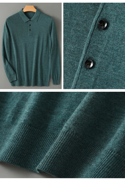 Men's Merino Wool Sweater Polo Collar Pullover Autumn Winter New Cashmere Knitwear Casual Loose Men's Shirts Tops Warm Soft