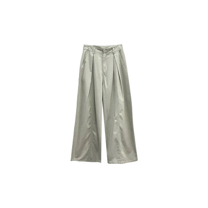 DEAT Fashion Pleated High Waisted Wide Leg Pants Women's Front Seam Straight Leg Beige Loose Trousers Summer New 7A4548