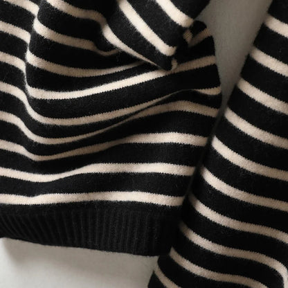 Women's Spring and Autumn 100% Merino Wool 90 Count Knitted Striped Wide Leg Pants