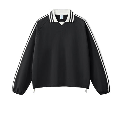 Custom LOGO men's American striped 100% cotton sweater 380G college style contrasting color lapel couple commuter sweater