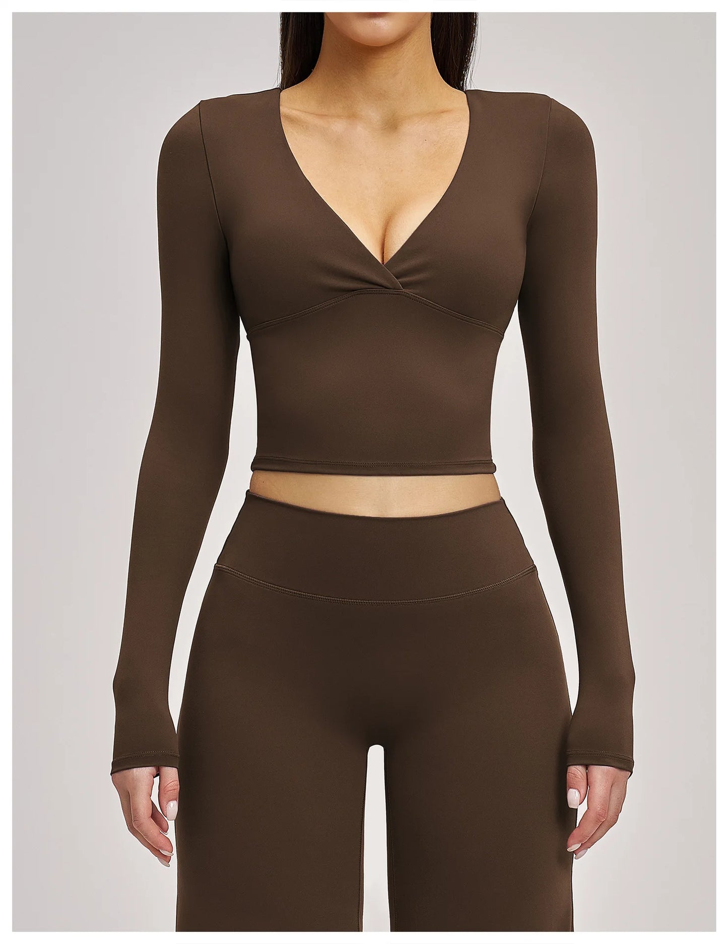 Deep-V Yoga Long Sleeve Solid Sports T-shirts Women's Gym Workout Shirts Sexy Quick Dry Fitness Long Sleeve Female Yoga Shirts