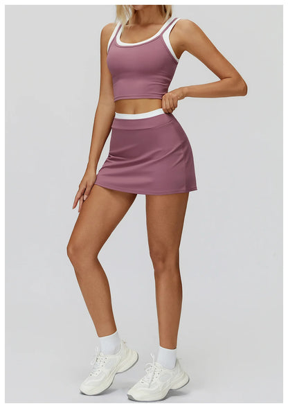 SWELTERING High Waist Pocket Skirt Fake Two Yoga Skirt Solid Color Sports Skirt Running Quick Drying Fitness Tennis Skirt
