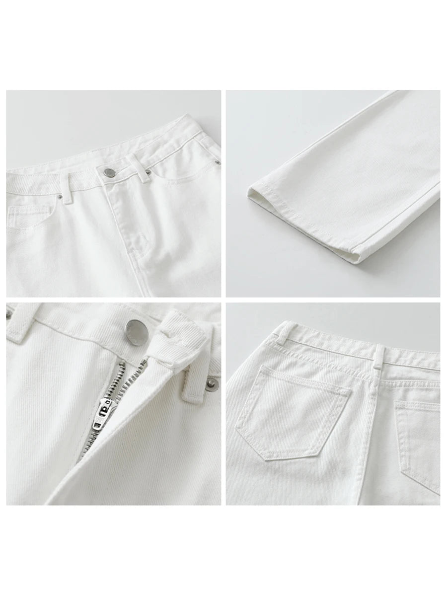 CHIC VEN Women Pants White Slim High Waisted Cotton Straight Leg Casual Slim Leg Jeans Girl Trouser Spring Autumn 2025