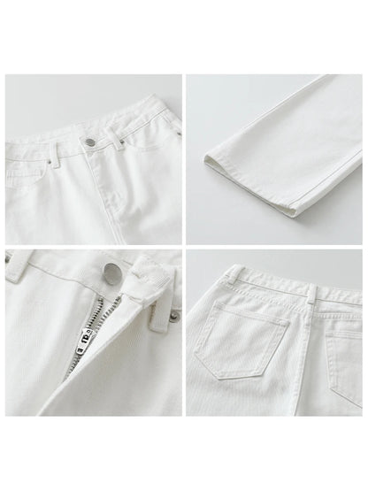 CHIC VEN Women Pants White Slim High Waisted Cotton Straight Leg Casual Slim Leg Jeans Girl Trouser Spring Autumn 2025