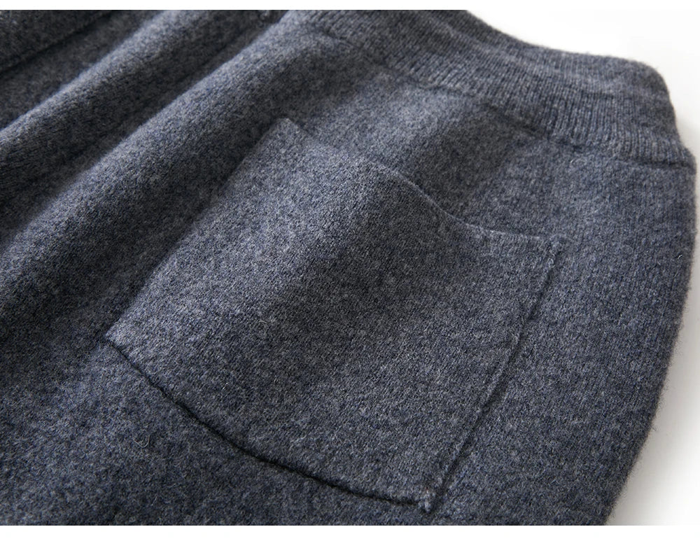 Men's Wool Pants Elastic Waist 2025 Autumn Winter Thick Casual Cashmere Trousers 100% Merino Wool Knitted Mid Seam Sport Pants