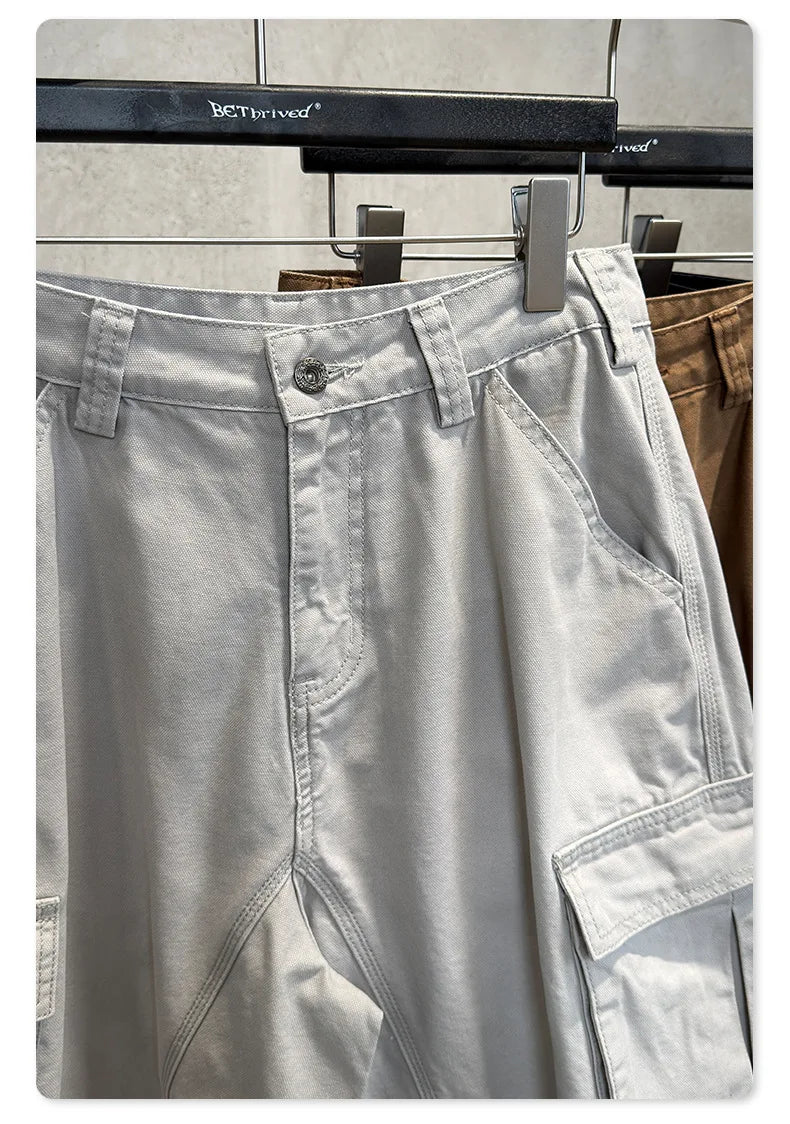 Custom LOGO men's 310G heavy 100% cotton summer American street multi-pocket retro washed old loose tooling seven-point shorts