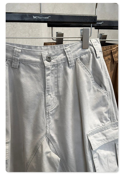 Custom LOGO men's 310G heavy 100% cotton summer American street multi-pocket retro washed old loose tooling seven-point shorts