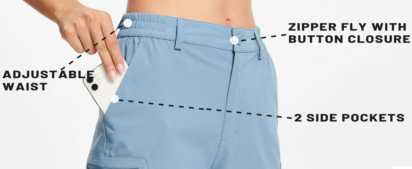 TACVASEN Summer Quick Dry Hiking Capri Shorts Womens Athletic Cargo Shorts 3/4 Below Knee Length Outdoor Riding Nylon Shorts