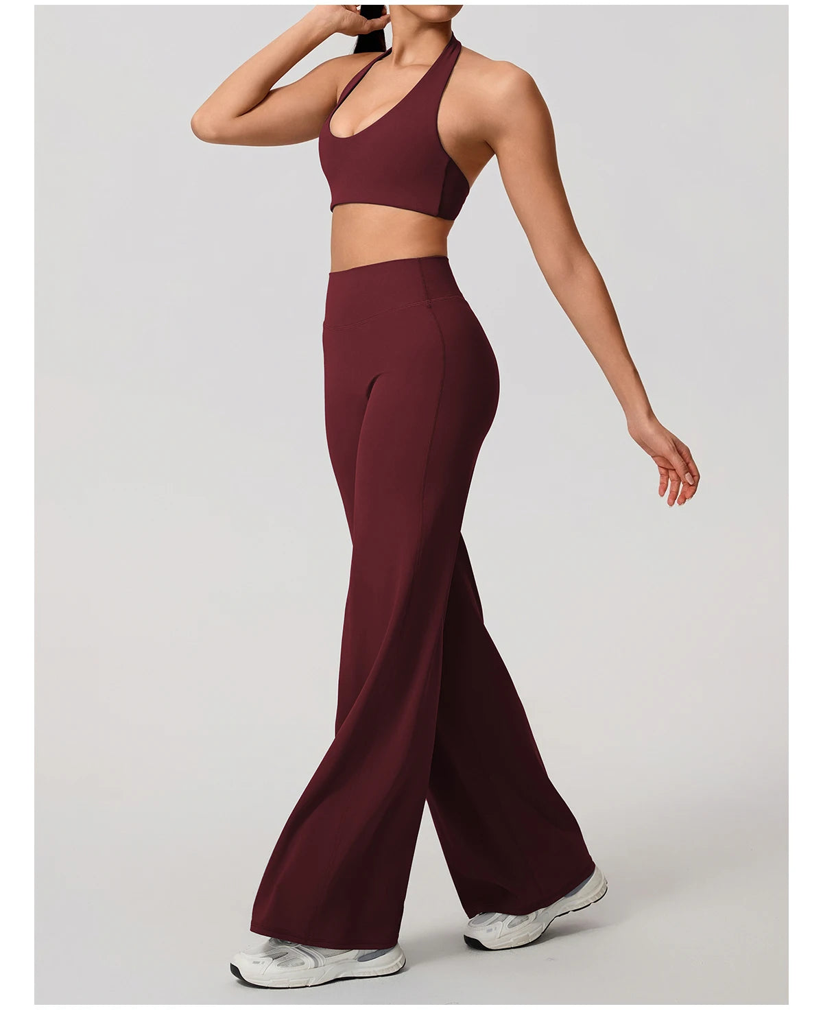 Summer 2Pcs Women's Quick-Dry Sports Set U-Neck Sports Bra Sleeveless Yoga Top Two-Piece Fitness Workout Set with Bell-Bottom