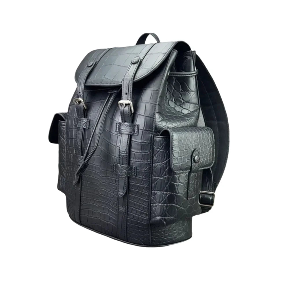 Authentic crocodile leather travel backpack unisex large schoolbag real crocodile leather fashion brand design men's backpack